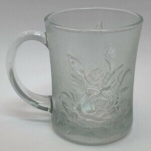 Pasari Indonesia Clear Glass Mug Cup Roses Floral Flowers Frosted